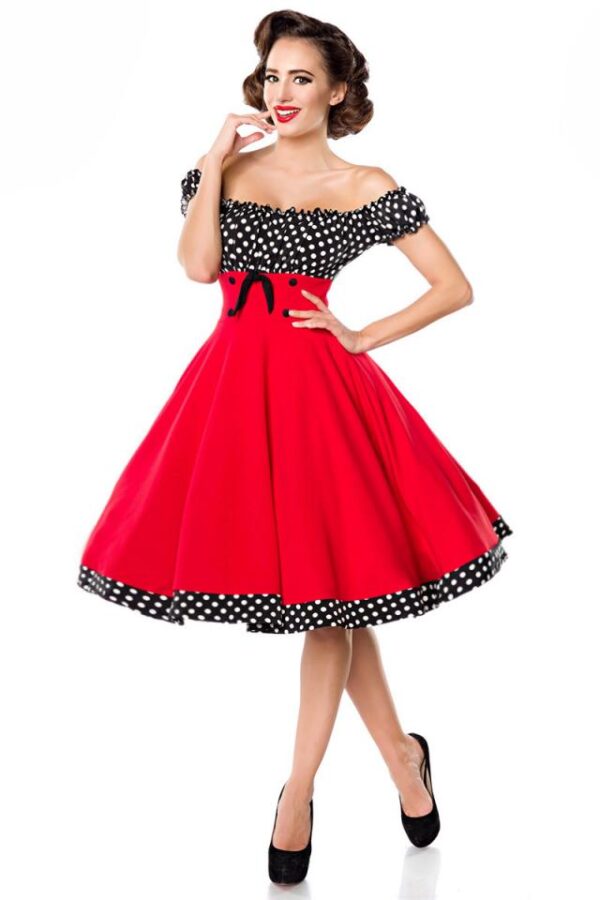 Robe trapèze sans bretelles - rouge/noir/blanc - S-Belsira – Image 2