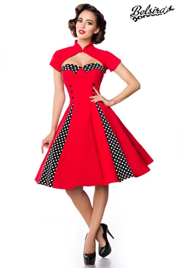 Robe vintage avec Boléro - rouge/noir/blanc - XS-Belsira