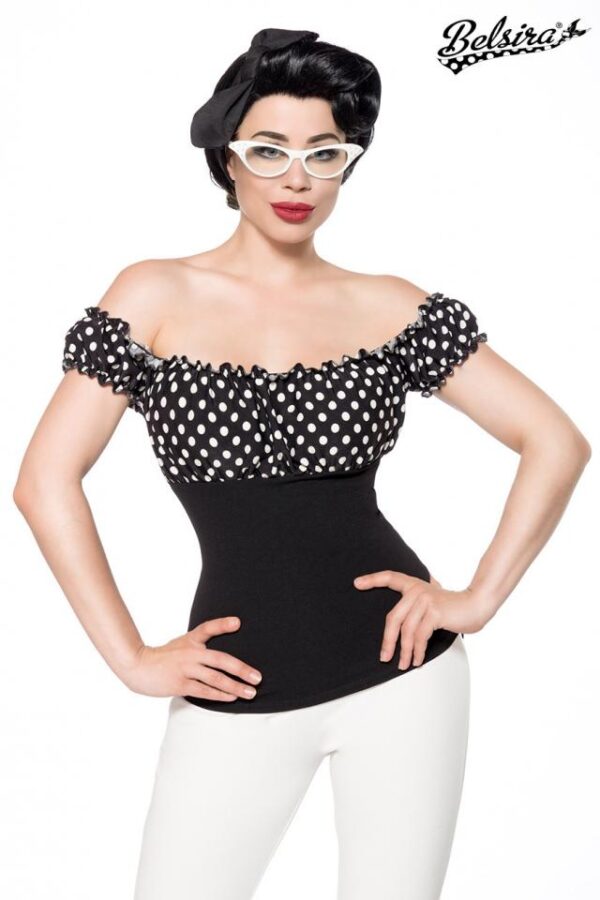Top en jersey - noir/blanc/à pois - 2XL-Belsira