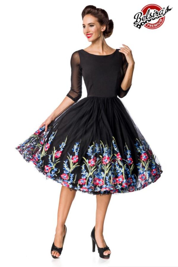 Robe trapèze vintage premium avec broderie - noir - XL-Belsira