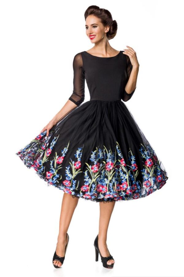 Robe trapèze vintage premium avec broderie - noir - XL-Belsira – Image 2