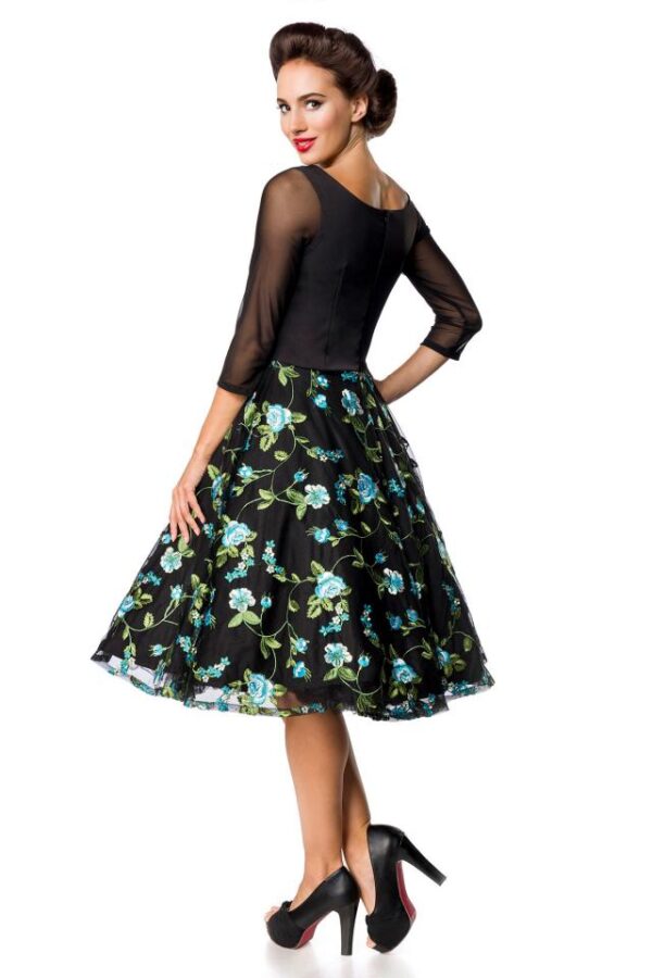 Robe trapèze vintage premium avec broderie - noir/bleu - S-Belsira – Image 3