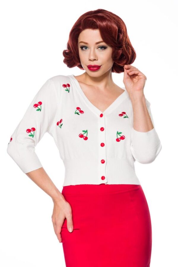 Cardigan vintage à motif cerises - blanc - 2XL-Belsira – Image 2