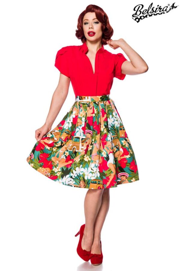 jupe large vintage - orange/bleu/rouge - XL-Belsira