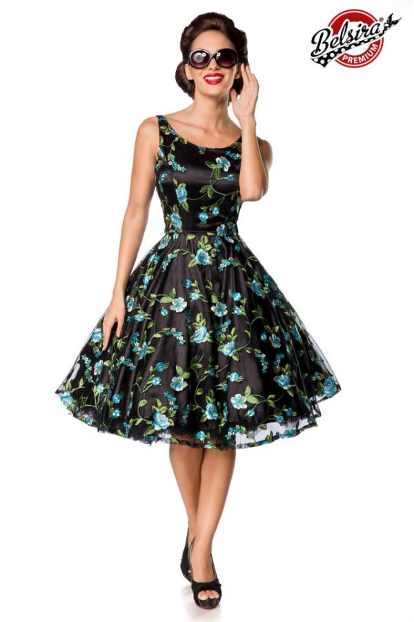 Belsira Premium Vintage Robe à Fleurs - noir/bleu - L-Belsira