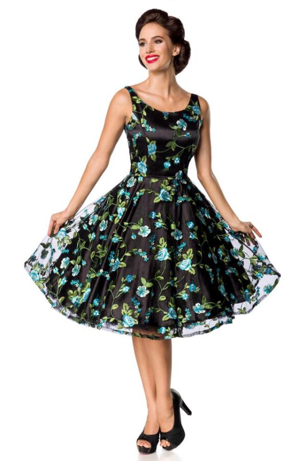 Belsira Premium Vintage Robe à Fleurs - noir/bleu - L-Belsira – Image 2