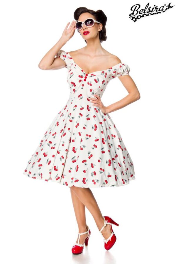 robe à épaules dénudées - blanc/rouge - 3XL-Belsira