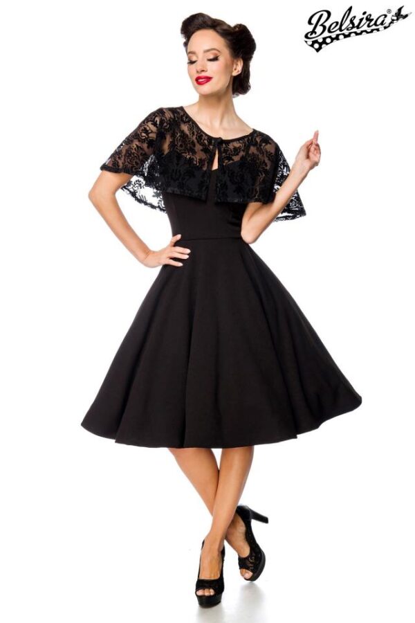 Robe rétro avec cape - noir - L-Belsira
