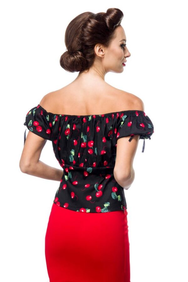 top à épaules dénudées avec cerise - noir/rouge - S-Belsira – Image 3