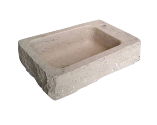 Vasque en pierre Saint-Quentin - 90 x 35 x 10 - Percement robinetterie côté gauche - Charmot Clair Adouci - COMPTOIR DES PIERRES