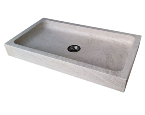 Evier en pierre Saint-Remy 1 bac - 180 x 55 x 15 - Bleu de Lignières Adouci - COMPTOIR DES PIERRES
