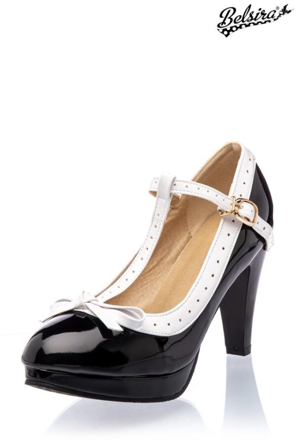 Escarpins à bride en T - noir/blanc -41-Belsira