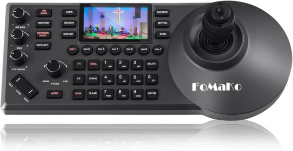 Contrôleur PTZ FoMaKo PoE NDI Contrôleur de caméra PTZ Aperçu de l'écran LCD 3", Contrôleur PTZ à joystick 4D pour l'éducation en direct du service religieux, Visca PELCO D/P RS232 RS485, Noir (KC608 Pro) - KC-608 Pro