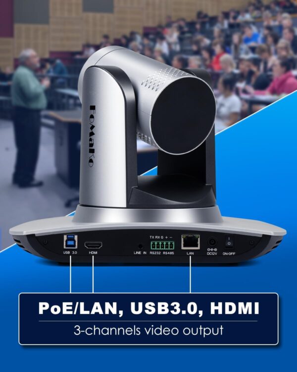 Caméra PTZ HDMI à suivi automatique FoMaKo AI Zoom optique 30x Caméra PTZ HDMI IP USB3.0 pour services religieux Éducation PoE 1080P60 FMK30UH - FMK30UH – Image 3