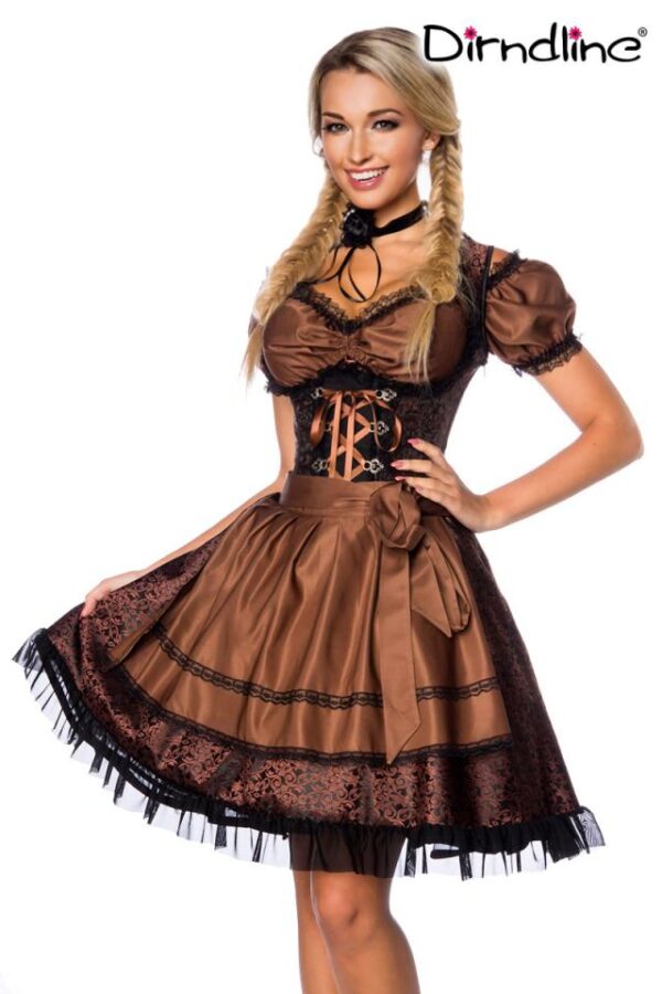 Dirndl premium avec chemisier - marron/noir - 2XL-Dirndline