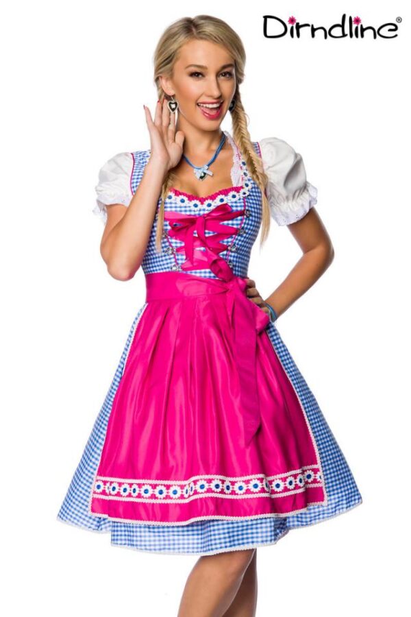 Dirndl traditionnel - rose/bleu/blanc - S-Dirndline