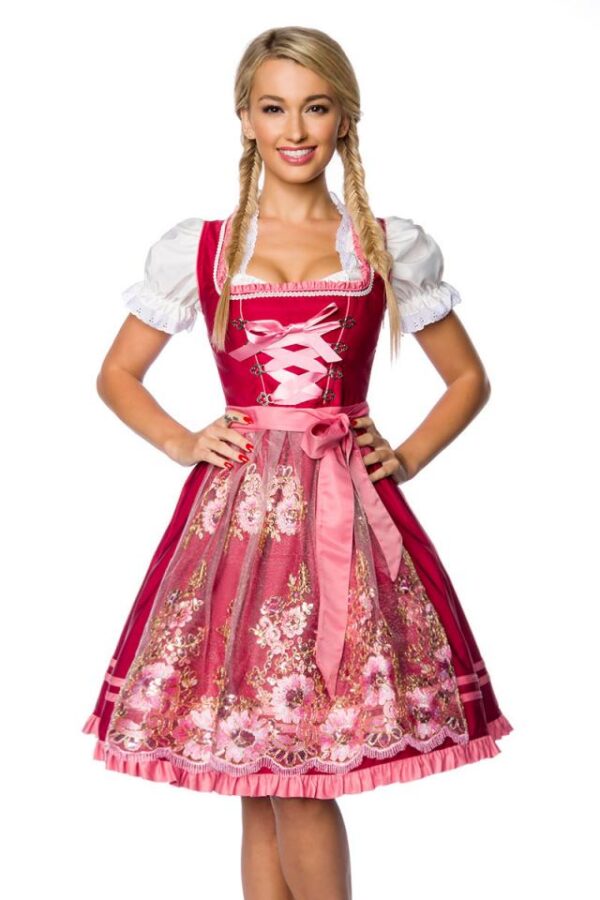 Dirndl premium avec broderie - rose/rouge - 2XL-Dirndline – Image 2