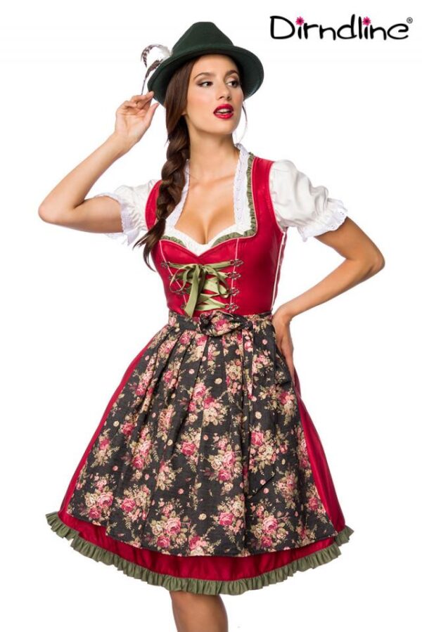 Dirndl romantique avec denim - rouge/vert - S-Dirndline