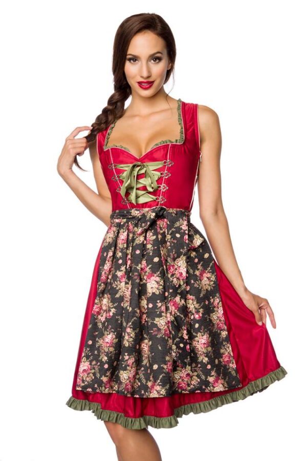 Dirndl romantique avec denim - rouge/vert - S-Dirndline – Image 3