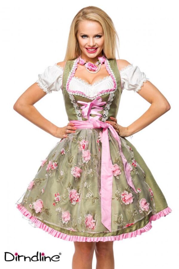 Dirndl avec tablier - vert/rose - 2XL-Dirndline