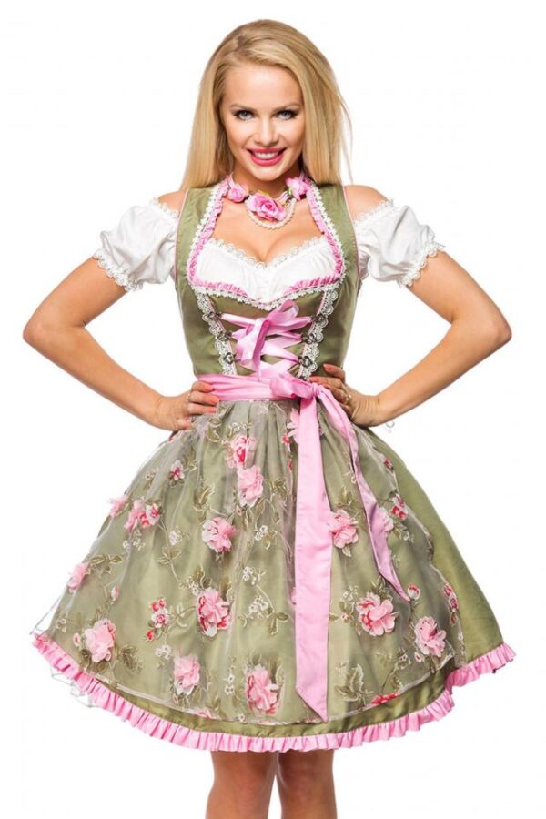 Dirndl avec tablier - vert/rose - 2XL-Dirndline – Image 2