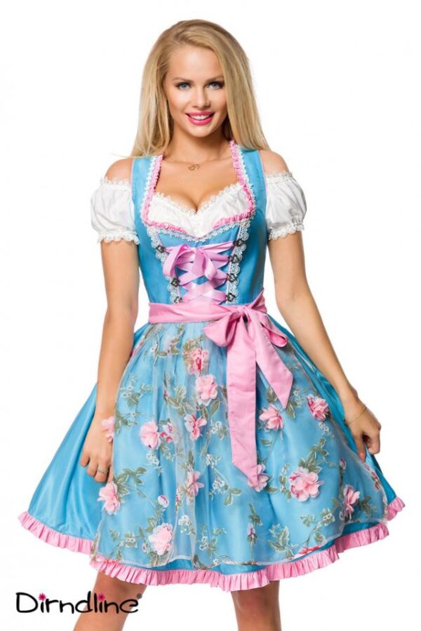 Dirndl avec tablier - bleu/rose - 3XL-Dirndline