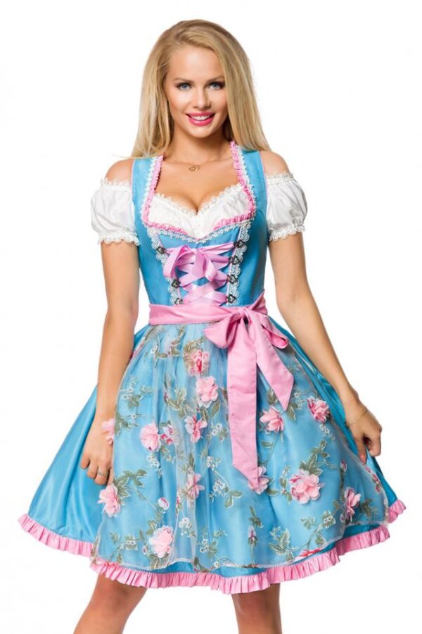 Dirndl avec tablier - bleu/rose - 3XL-Dirndline – Image 2