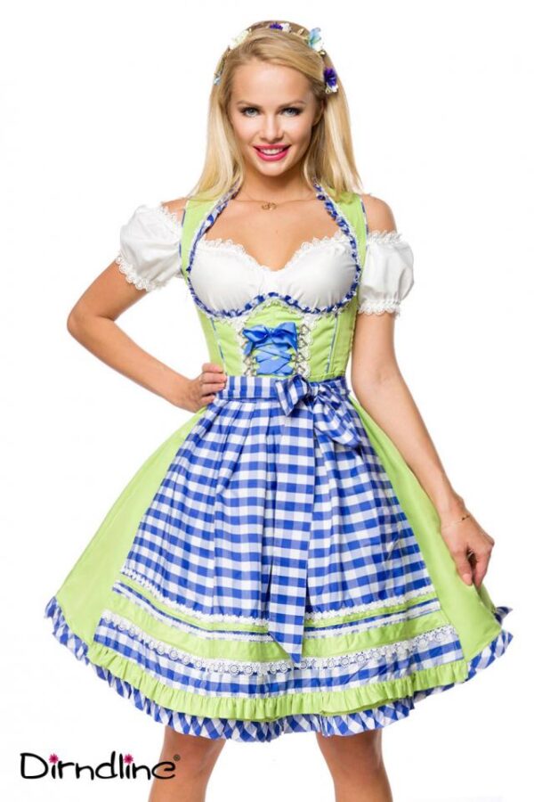 Dirndl avec tablier - vert/bleu/blanc - XS-Dirndline