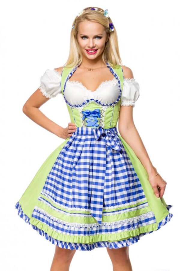 Dirndl avec tablier - vert/bleu/blanc - XS-Dirndline – Image 2