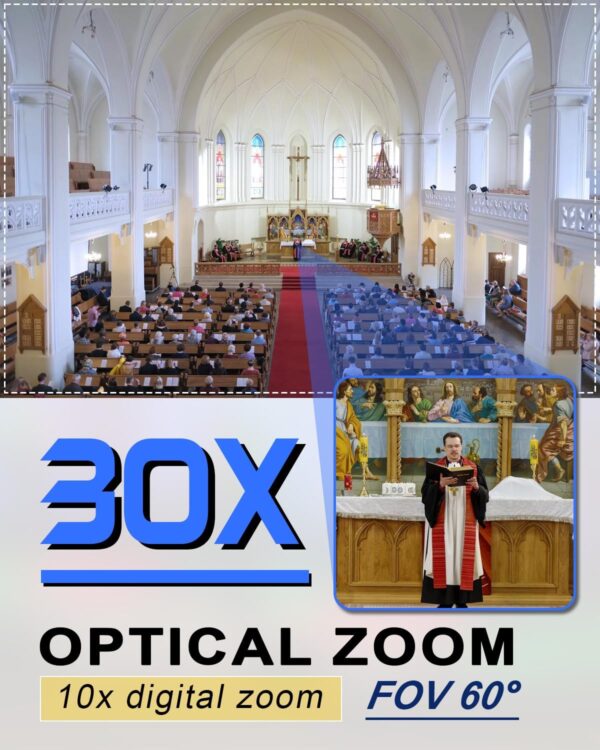 Caméra PTZ HDMI à suivi automatique FoMaKo AI Zoom optique 30x Caméra PTZ HDMI IP USB3.0 pour services religieux Éducation PoE 1080P60 FMK30UH - FMK30UH – Image 2