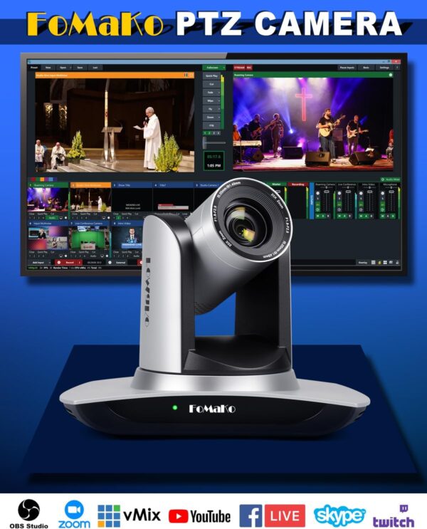 Caméra PTZ HDMI à suivi automatique FoMaKo AI Zoom optique 20x Caméra PTZ HDMI USB3.0 IP pour services religieux Éducation au culte, PoE 1080P60 FMK12UH Pro (20x) - FMK12UH Pro (20x) – Image 4