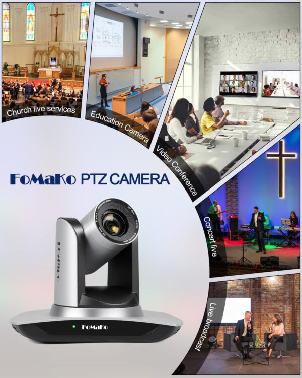 Caméra PTZ HDMI à suivi automatique FoMaKo AI Zoom optique 20x Caméra PTZ HDMI USB3.0 IP pour services religieux Éducation au culte, PoE 1080P60 FMK12UH Pro (20x) - FMK12UH Pro (20x) – Image 3