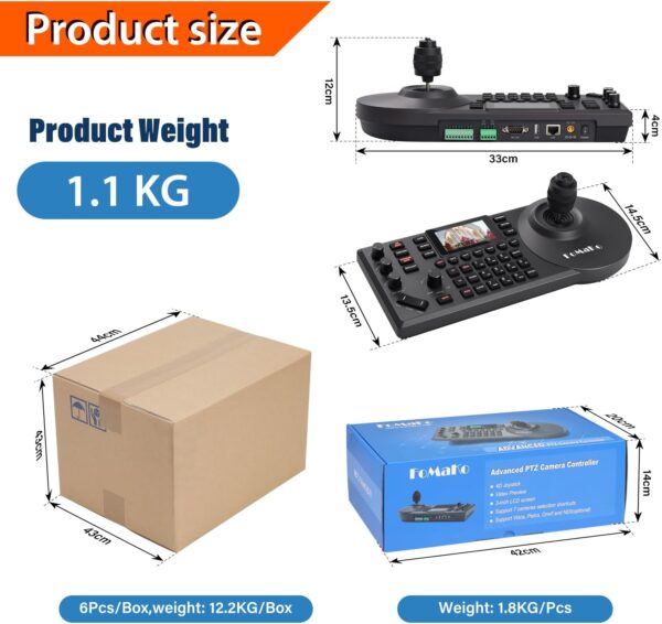 Contrôleur PTZ FoMaKo PoE NDI Contrôleur de caméra PTZ Aperçu de l'écran LCD 3", Contrôleur PTZ à joystick 4D pour l'éducation en direct du service religieux, Visca PELCO D/P RS232 RS485, Noir (KC608 Pro) - KC-608 Pro – Image 3