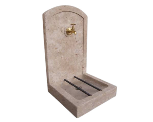 Fontaine murale en pierre Gevrey - Finition Vieilli - 45 x 45 x 77 - Lanvignes Doré-Jaune - COMPTOIR DES PIERRES