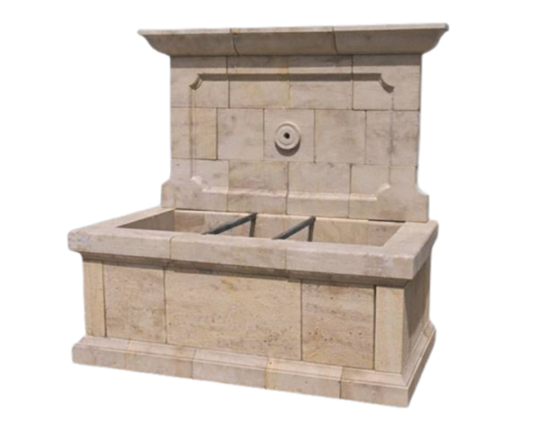 Fontaine de village en pierre Bonnieux - Finition Vieilli - 120 x 70 x 165 - Lanvignes Doré-Jaune - COMPTOIR DES PIERRES