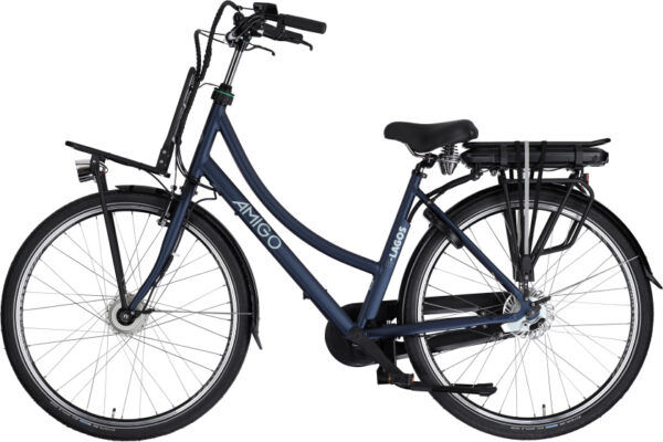 Vélos transporteurs électriques E-Lagos T3 28 Pouces 50 cm Femme 7SP Rollerbrakes Bleu mat - AMIGO – Image 16