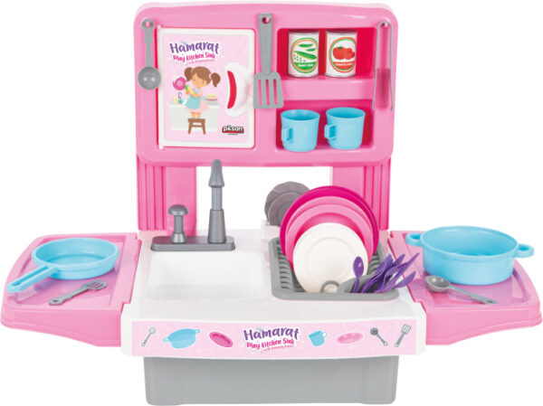 Toy kitchens Hamarat jouet cuisine avec robinet d'eau rose 39 pièces - Pilsan – Image 9
