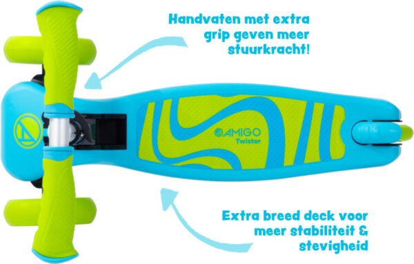 Children's scooters Twister trottinette pliable à 3 roues pour enfants avec frein à pied bleu/citron vert - AMIGO – Image 14