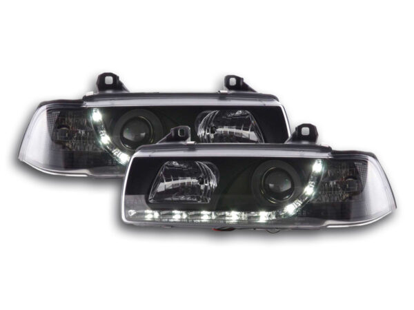 Phares Daylight Feux de jour à LED BMW Série 3 E36 Limo / Touring noir pour conduite à droite -