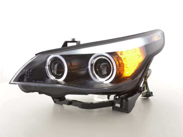 Phares Xenon Angel Eyes LED BMW Série 5 E60 / E61 03-04 noir pour conduite à droite - – Image 2