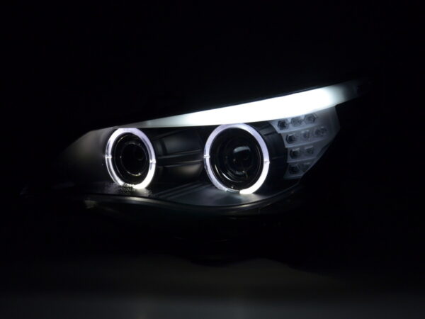 Phares Xenon Angel Eyes LED BMW Série 5 E60 / E61 03-04 noir pour conduite à droite - – Image 3