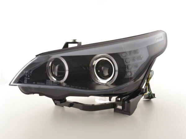 Phares Xenon Angel Eyes LED BMW Série 5 E60 / E61 03-04 noir pour conduite à droite - – Image 5