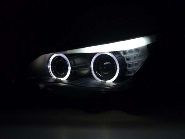 Phares Xenon Angel Eyes LED BMW 5er E60 / E61 05-08 noir pour conduite à droite - – Image 3