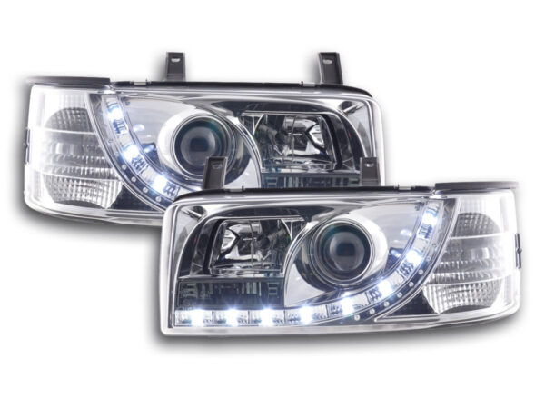 Phare Daylight LED look DRL VW Bus type T4 90-96 chromé pour conduite à droite -