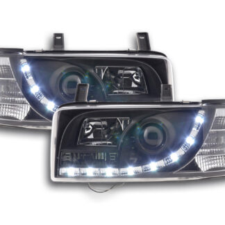 Phare Daylight LED look DRL Bus VW type T4 90-96 noir pour conduite à droite -