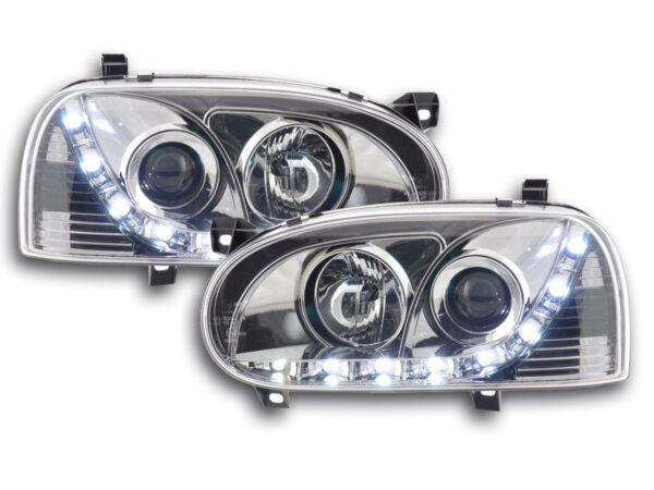 Phare Daylight LED DRL look VW Golf 3 type 1HXO 1EXO 91-97 chrome -