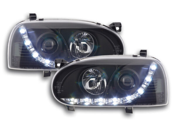 Phare Daylight LED DRL look VW Golf 3 type 1HXO 1EXO 91-97 noir -
