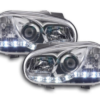 Phare Daylight LED look DRL VW Golf 4 type 1J 98-03 chromé pour conduite à droite -