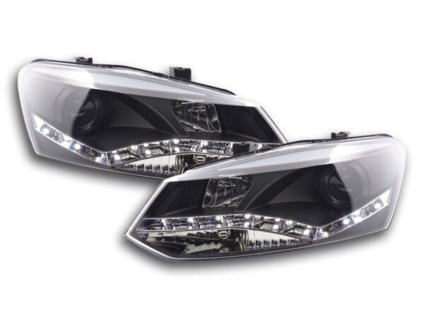 Phare Daylight LED look DRL VW Polo type 6R 2010- noir pour conduite à droite -