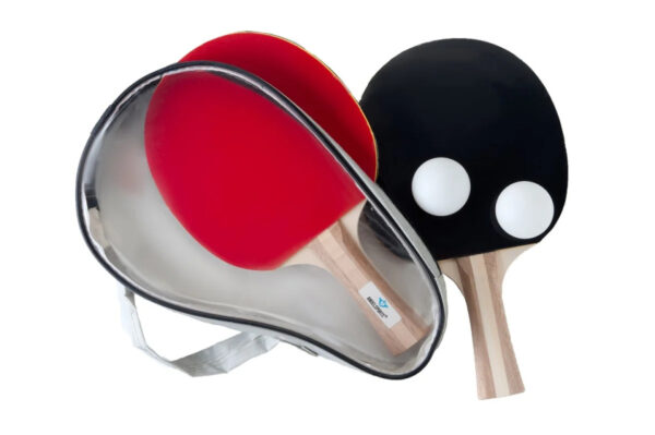 Table tennis T.T.C. set batte 3 étoiles avec 2 balles 40 mm rouge/noir - Engelhart – Image 5